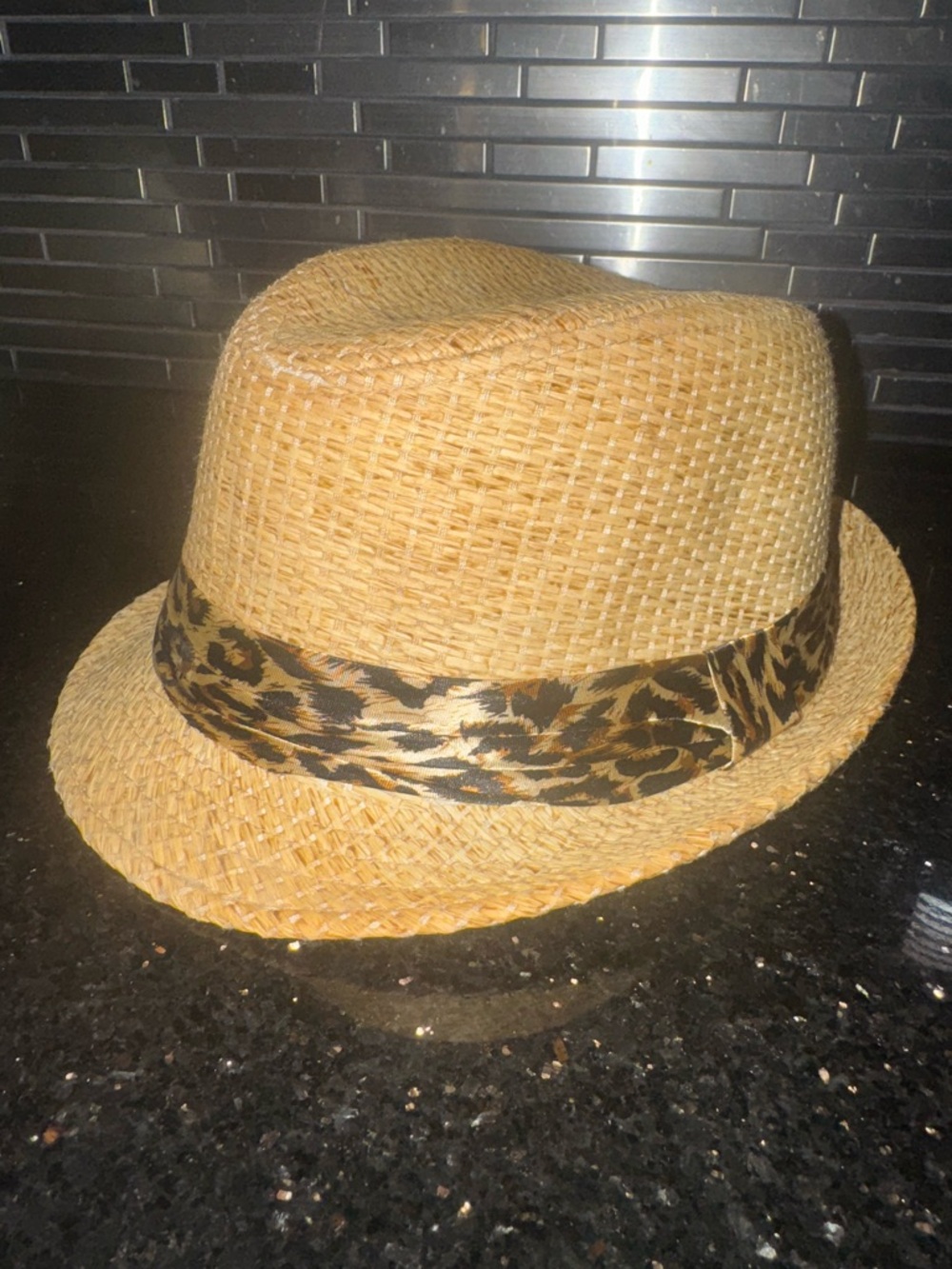 Straw Fedora with Leopard Print Band